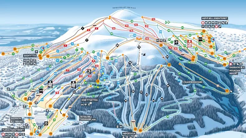 De pistenkaart van skigebied Trysil © Skistar